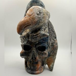 Agate Skull with Eagle Carving